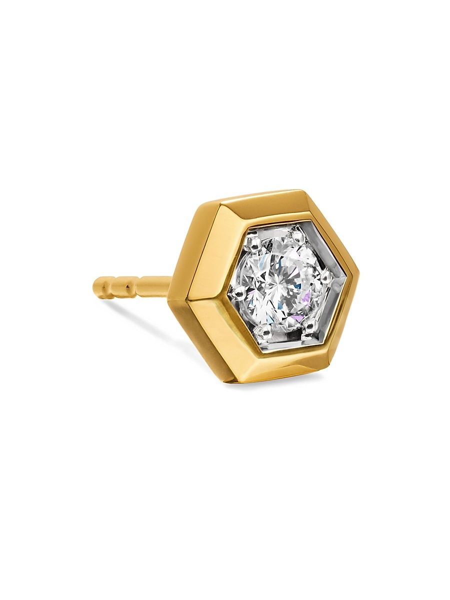 Men's Faceted Hex Stud Earring in 18K Yellow Gold with Diamond, 8MM - Diamond