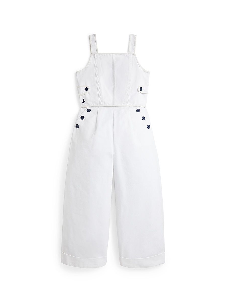 Girl's Canvas Overalls - White - Size 7