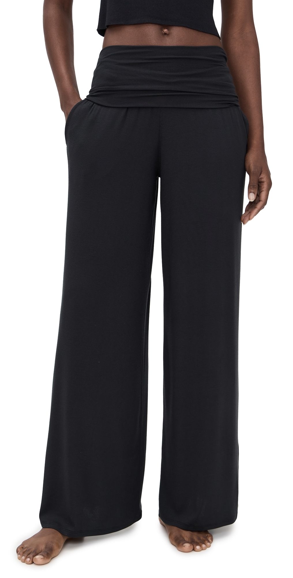 Lunya Soft Modal Rib Fold Over Pants Black L