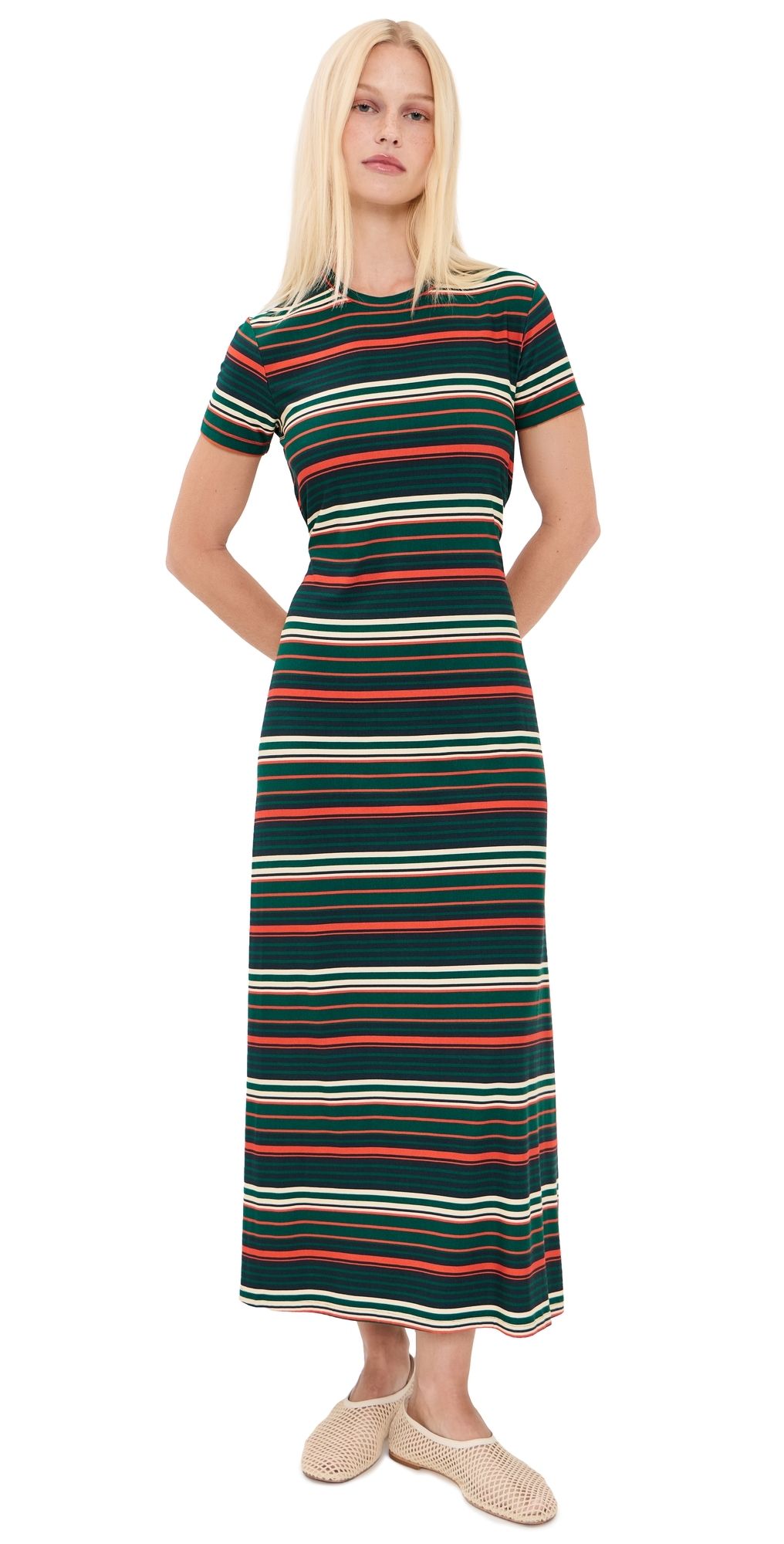 Proenza Schouler White Label Noelle Dress in Striped Jersey Spruce Multi XL