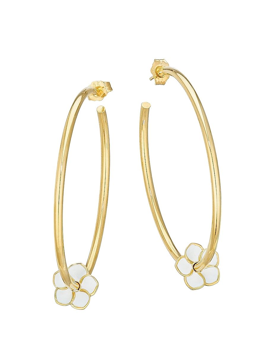 Women's 14K Yellow Gold & Enamel Flower Hoop Earrings - Yellow Gold