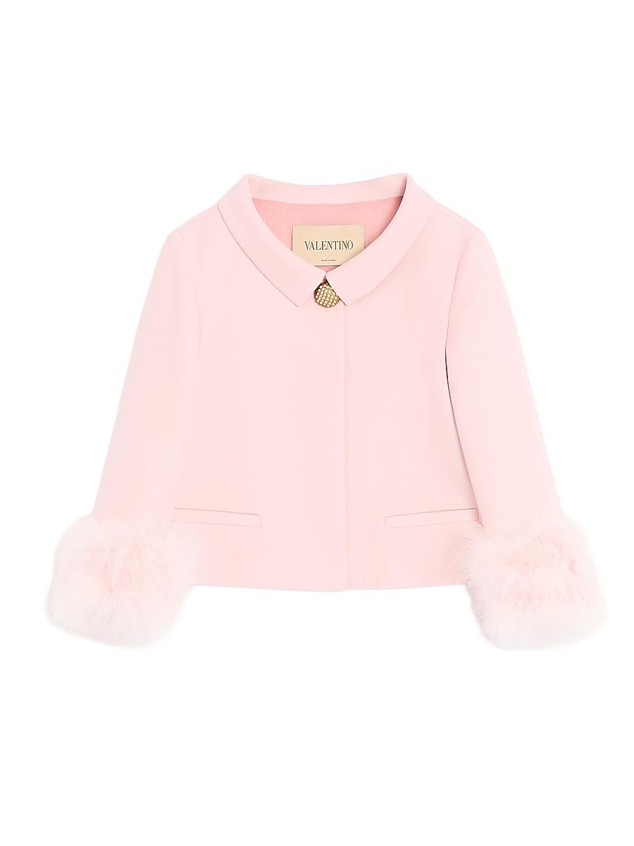 Women's Crepe Couture Jacket with Feathers - Rose - Size 8