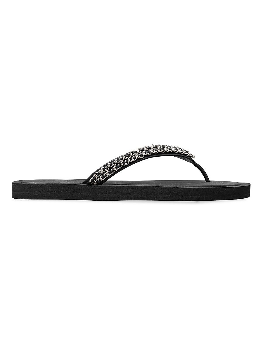 Women's Kira Chain Leather Flip-Flops - Perfect Black - Size 9
