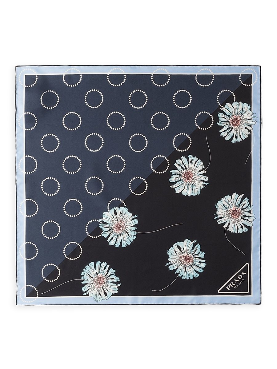 Women's Printed Silk Twill 55CM Square Scarf - Blue