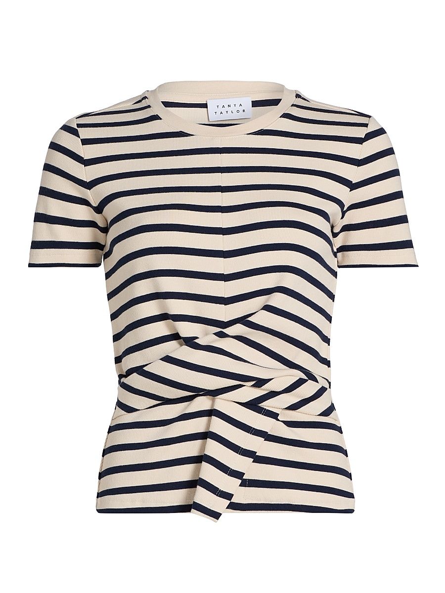 Women's Kelsey Striped Stretch-Cotton Top - Cream Classic Navy Multi - Size Large