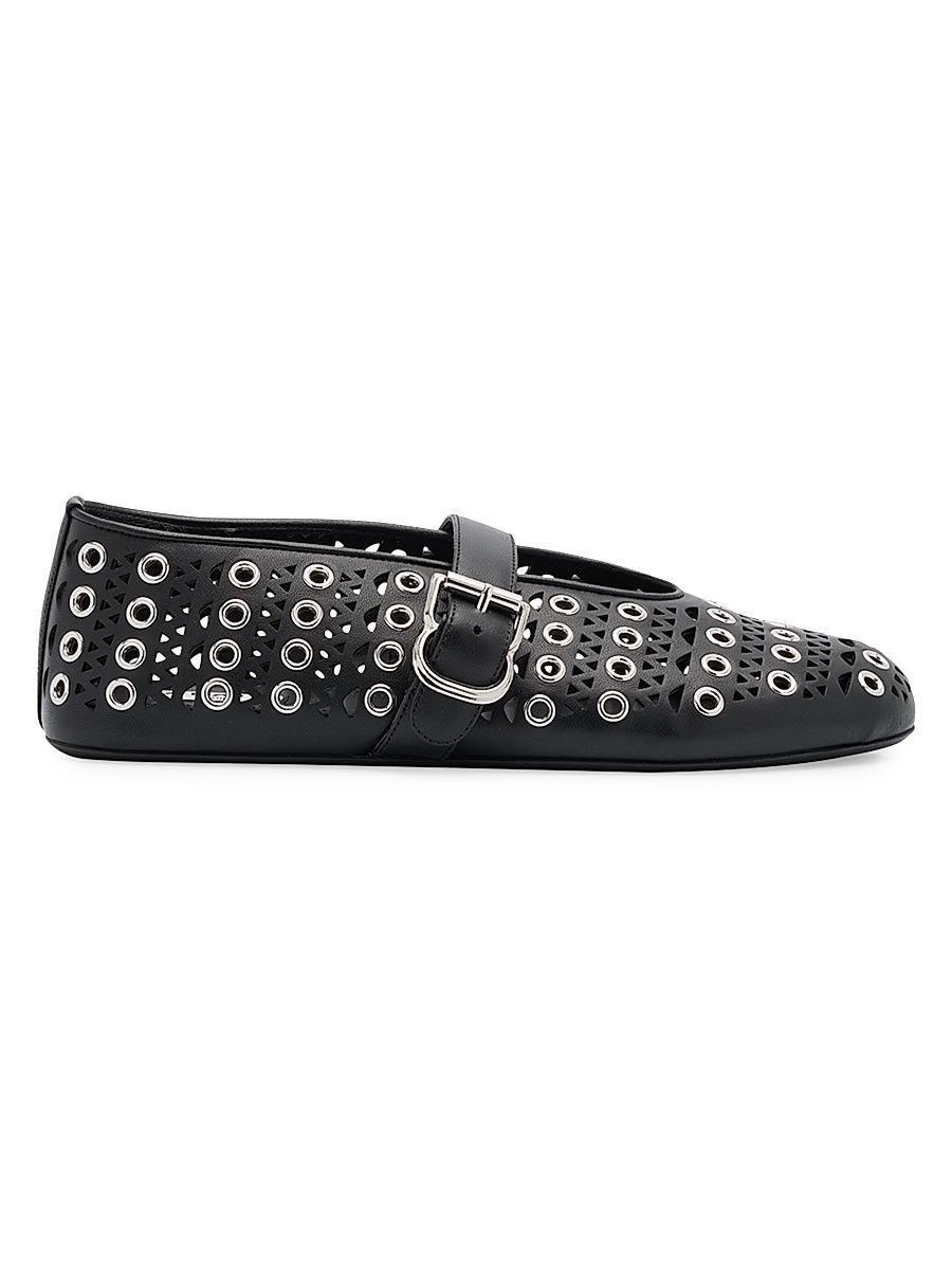 Women's Vienne Studded & Laser-Cut Leather Ballet Flats - Black - Size 8