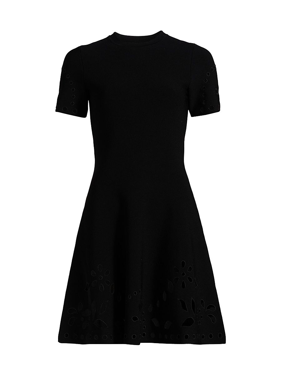 Women's Fania Laser-Cut Knit Laser Minidress - Noir - Size Large