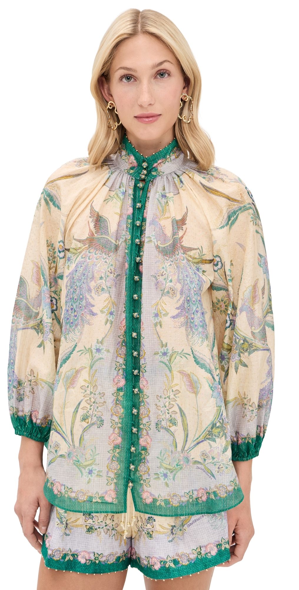 Zimmermann Indra Billow Blouse Cream Scarf Floral 1