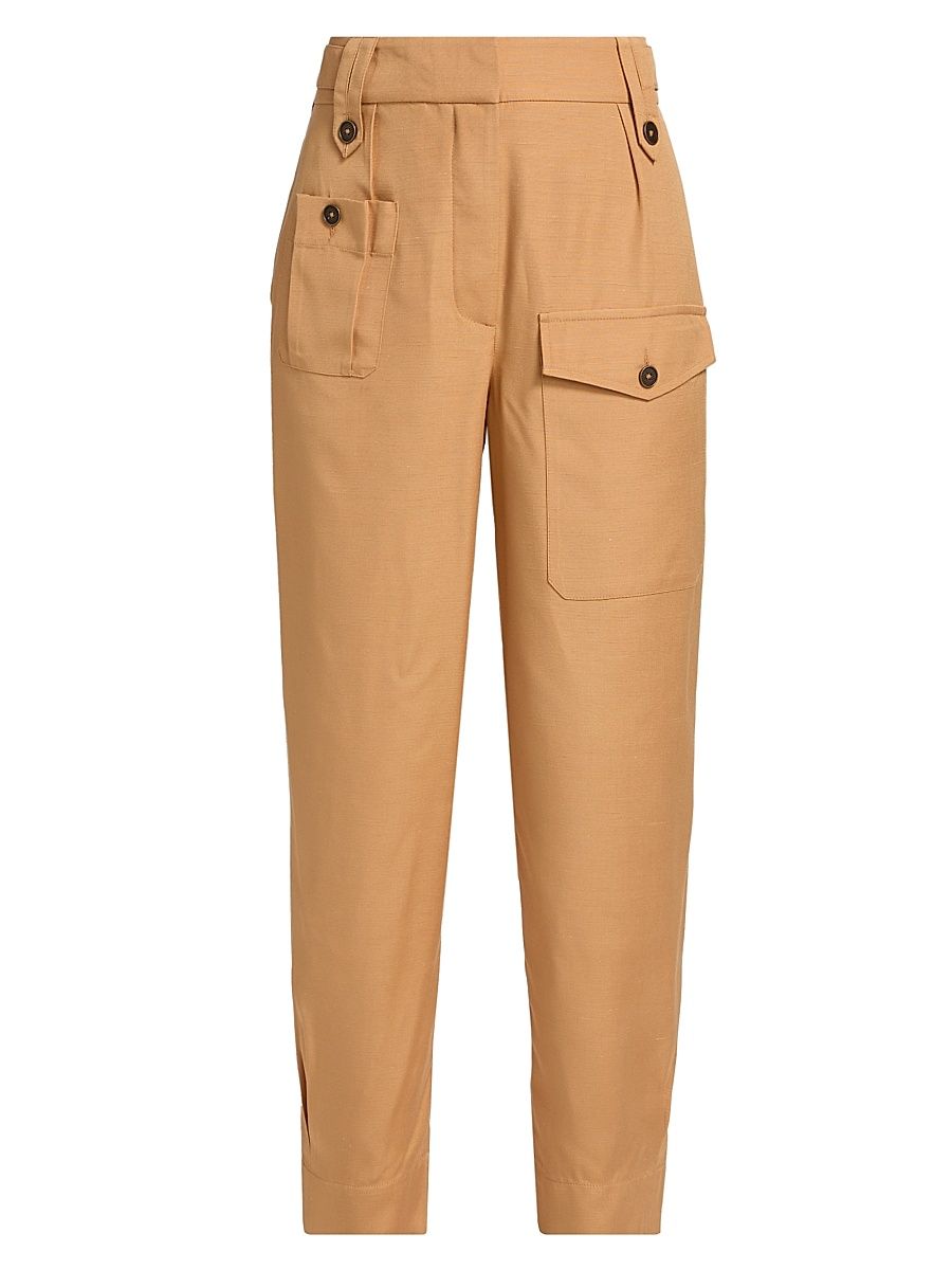 Women's Lauren Silk-Blend Straight-Leg Pants - Tan - Size 10