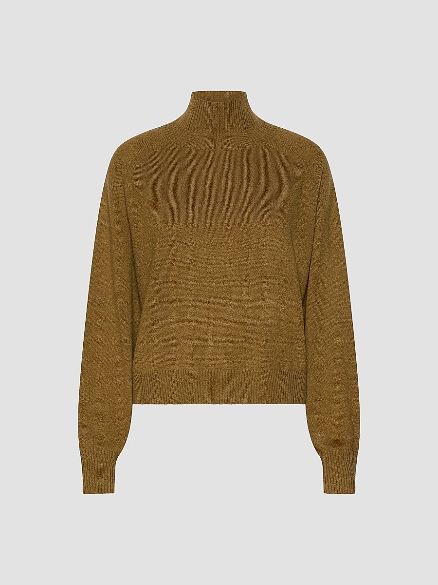 Women's Pure Cashmere Mock Polo Neck Jumper - Oil Green - Size XL