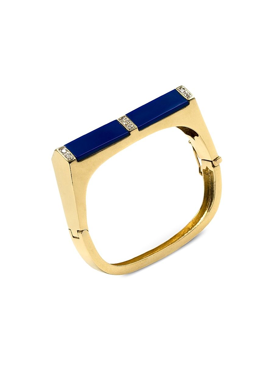 Women's 18K Yellow Gold, Diamond & Lapis Lazuli Pyramid Bracelet - Yellow Gold - Size Medium