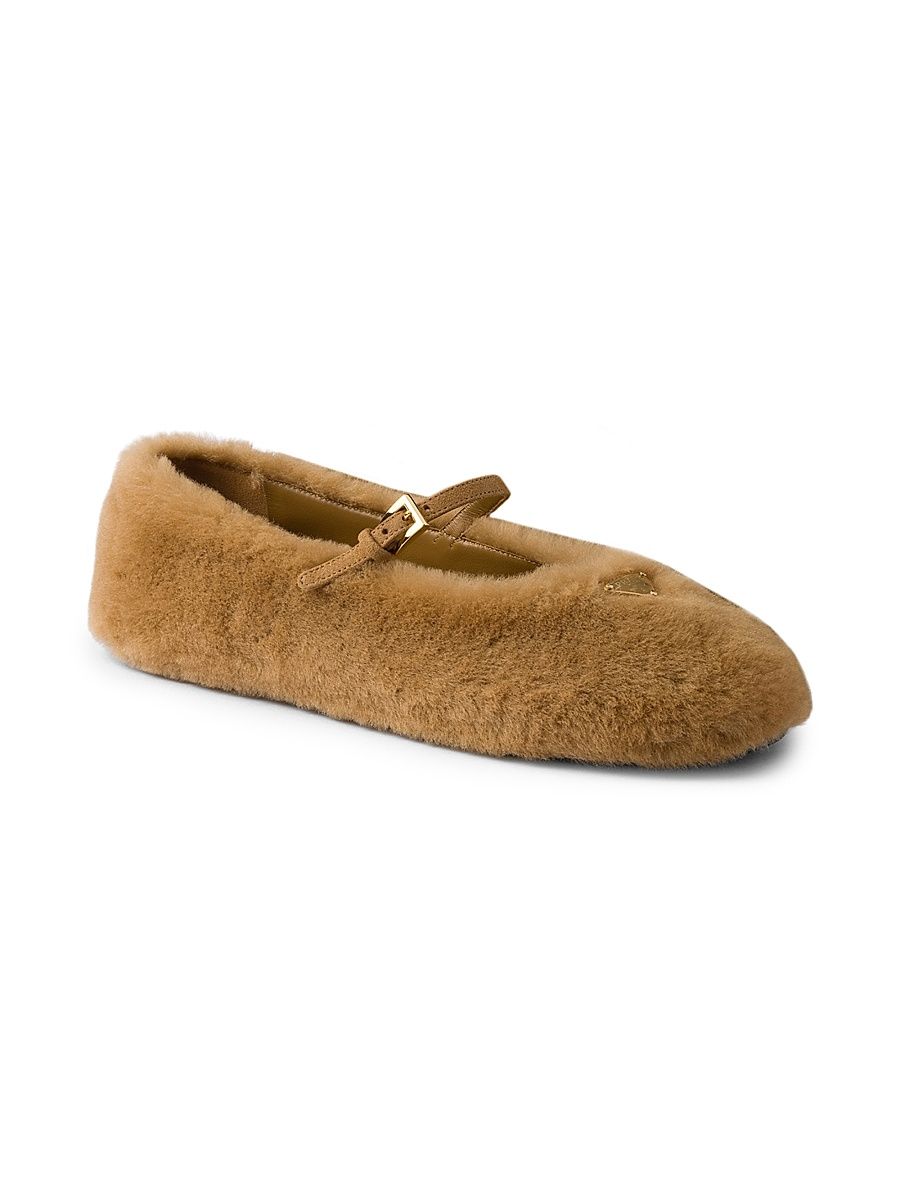 Women's Shearling Ballerinas - Brown - Size 11
