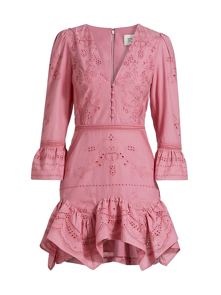 Women's Embroidered Cotton Voile Minidress - Pink - Size 4