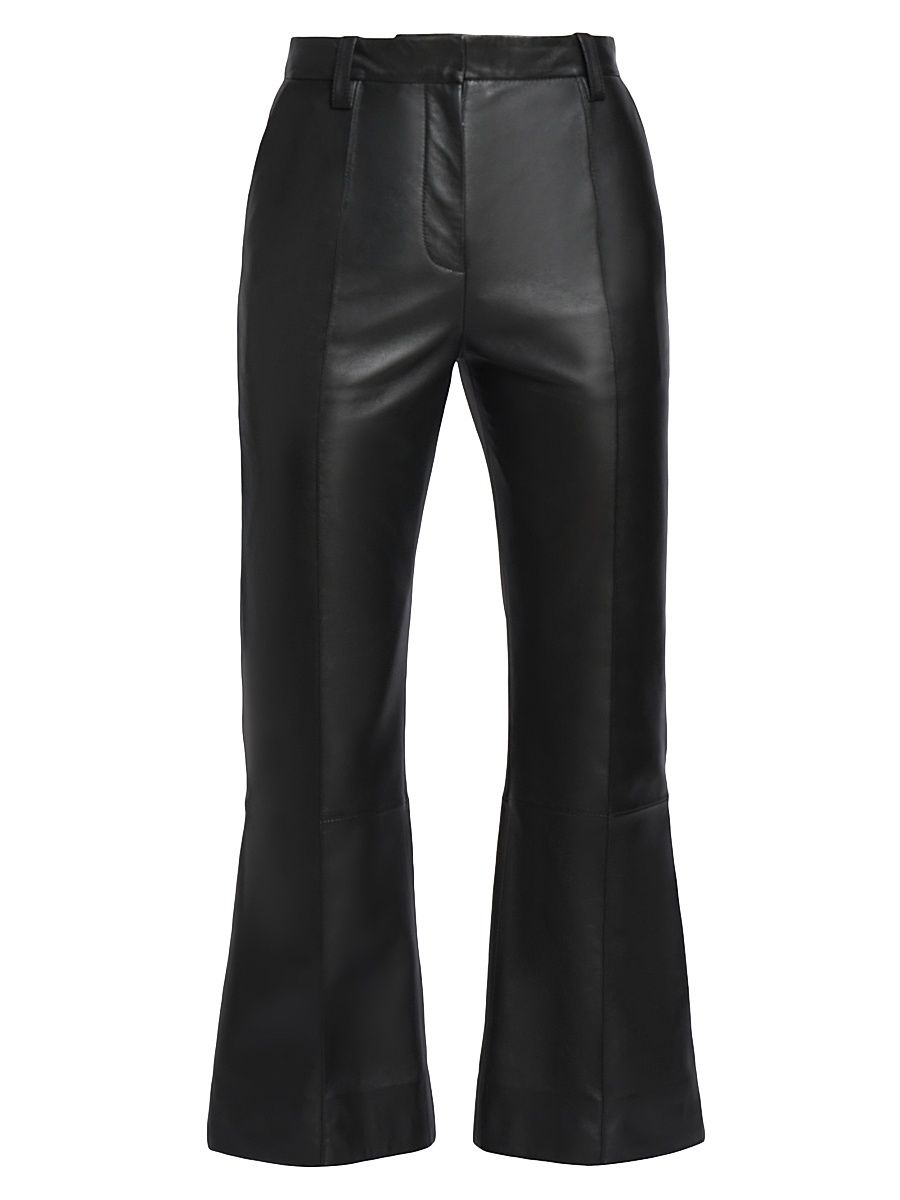 Women's Leather Cropped Flare Pants - Black - Size 2