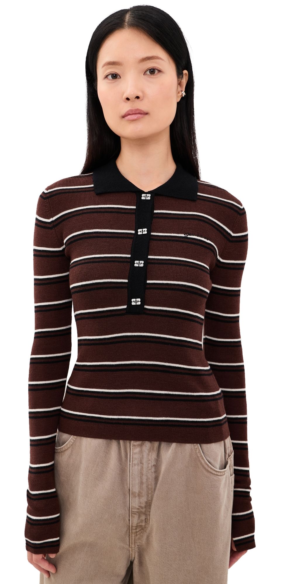 GANNI Mini Ribbed Merino Polo Multicolour S