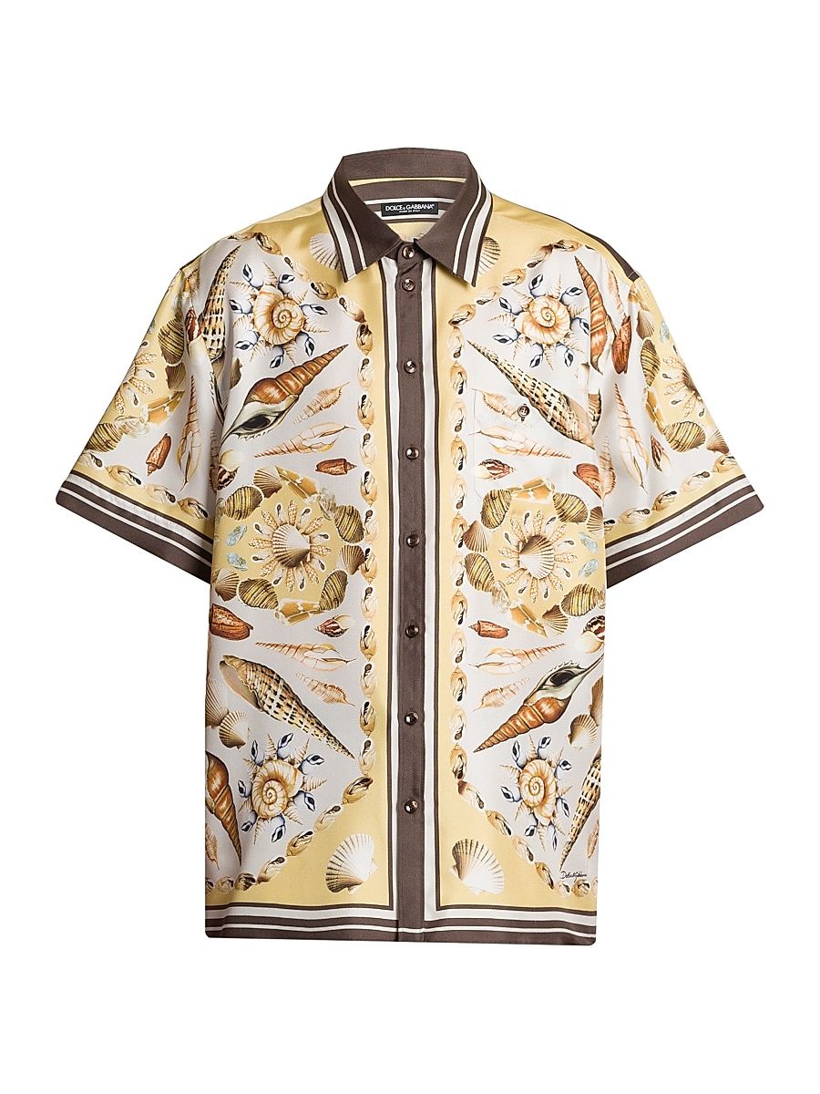 Men's Silk Twill Shirt - Conchiglie Giallo - Size 34