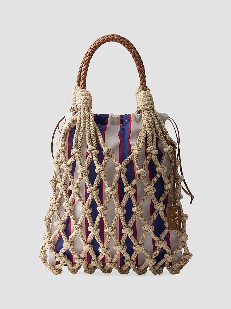 Prada Women's Noué Medium Cotton Macramé Shoulder Bag - Blue White