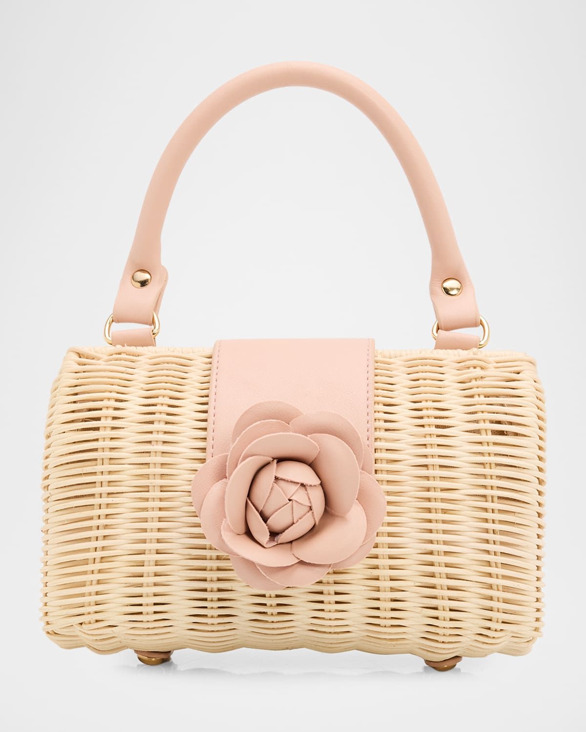 Melody Flower-Embellished Raffia Clutch Bag