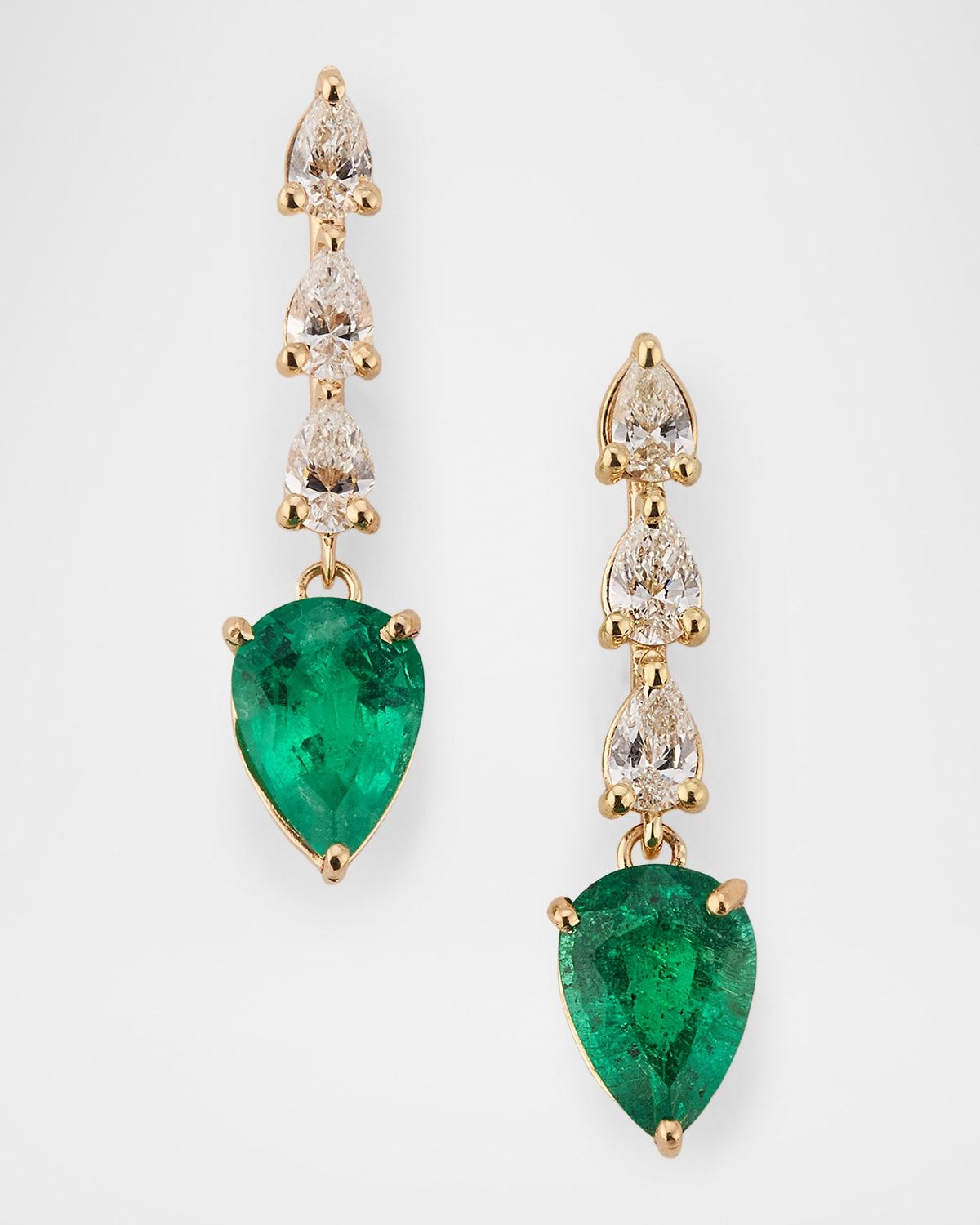 Green Emerald and Pear Diamond Ear Crawlers