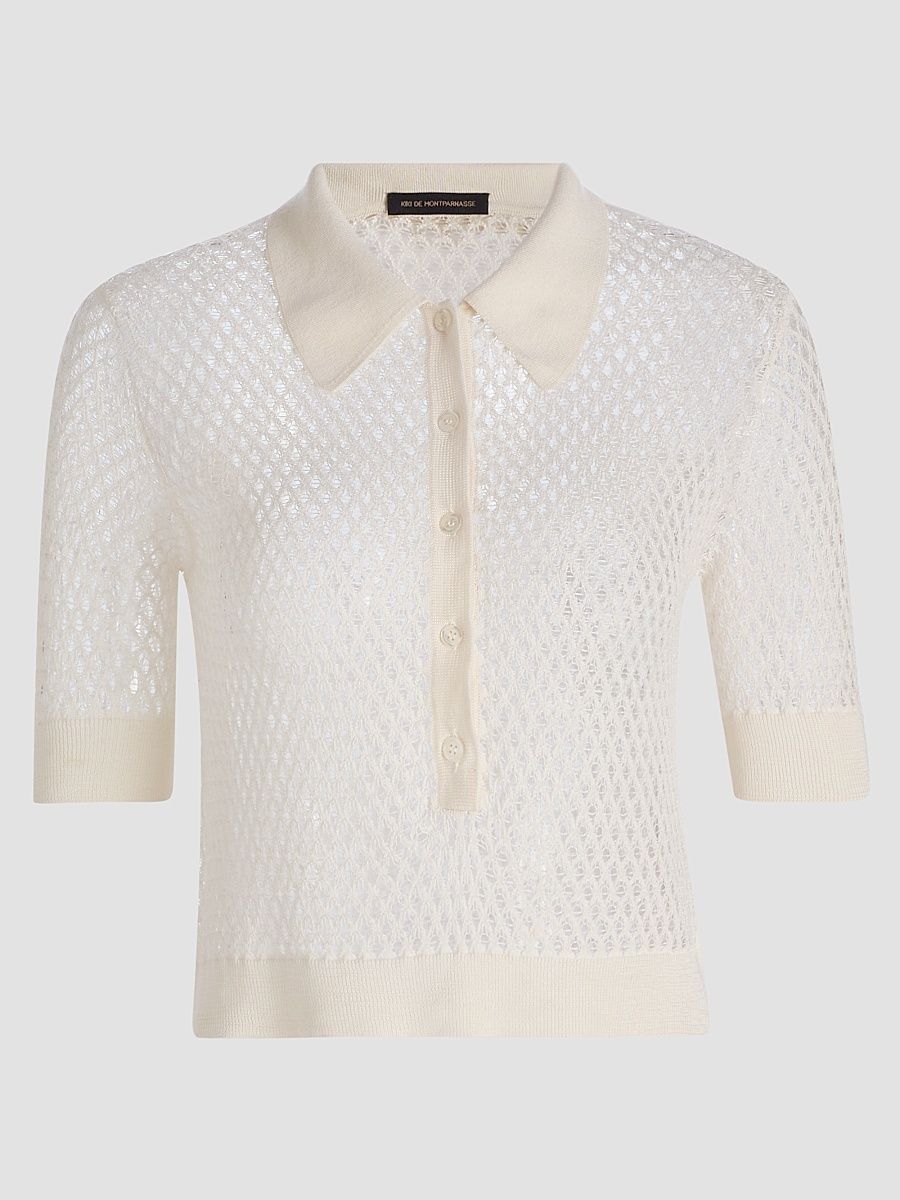 Women's Silk Crochet Crop Top - Ivory - Size XL