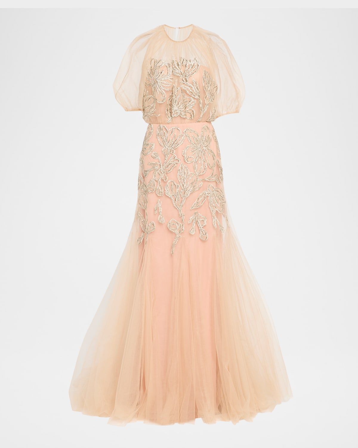 Ikat Floral Embroidered Tulle Trumpet Gown