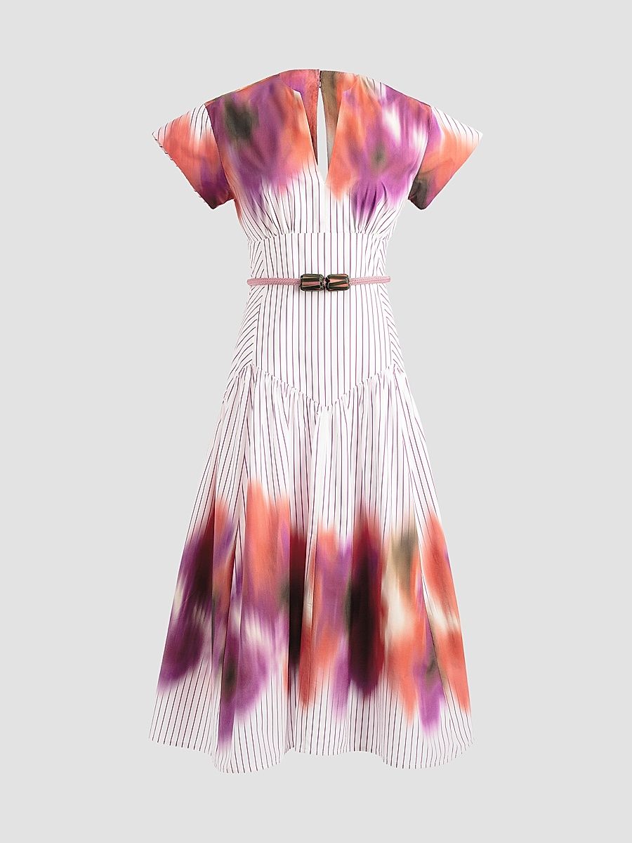 Women's Antia Dyed Stripe Cotton Midi Dress - Pink Stripes - Size Medium