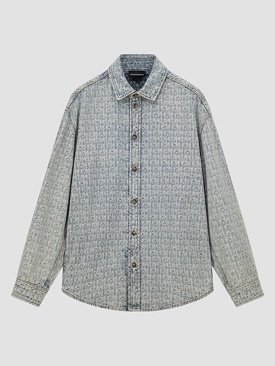 Men's Logo Denim Button-Front Shirt - Light Blue Denim - Size Large