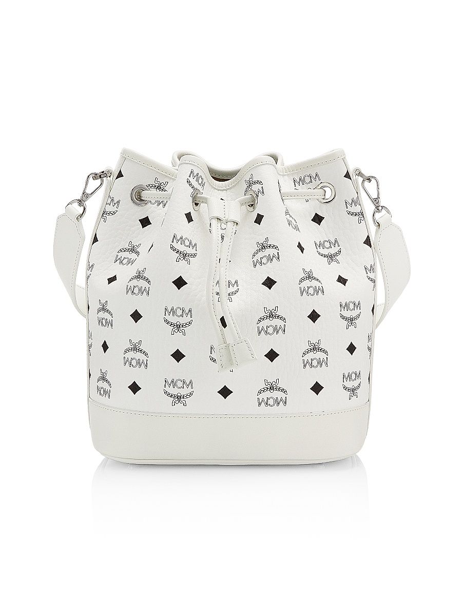 Women's Medium Dessau Visetos Coated Canvas Drawstring Bag - White