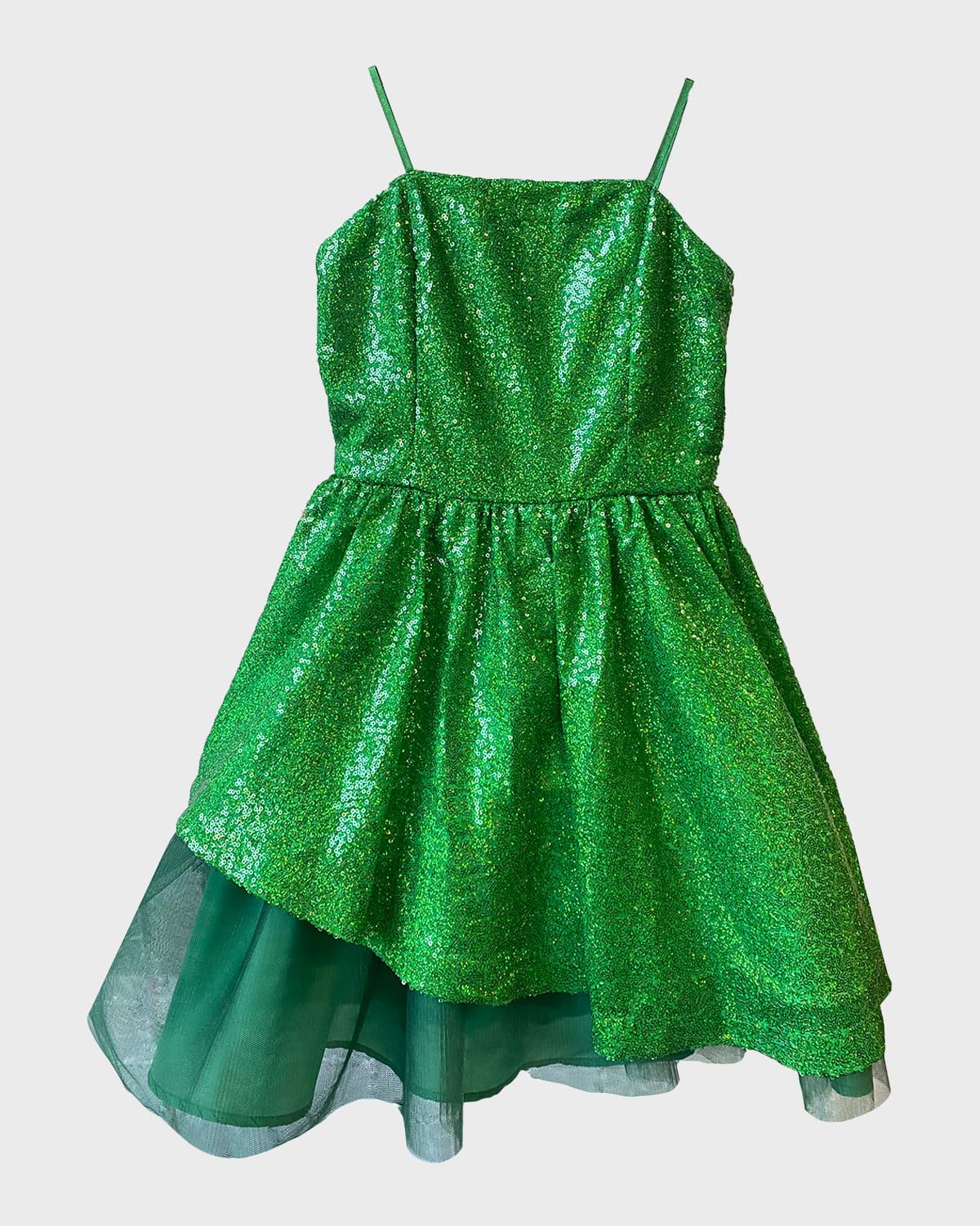 Girl & apos;s Sequined Peek-a-Boo Tulle Dress, Size 7-16