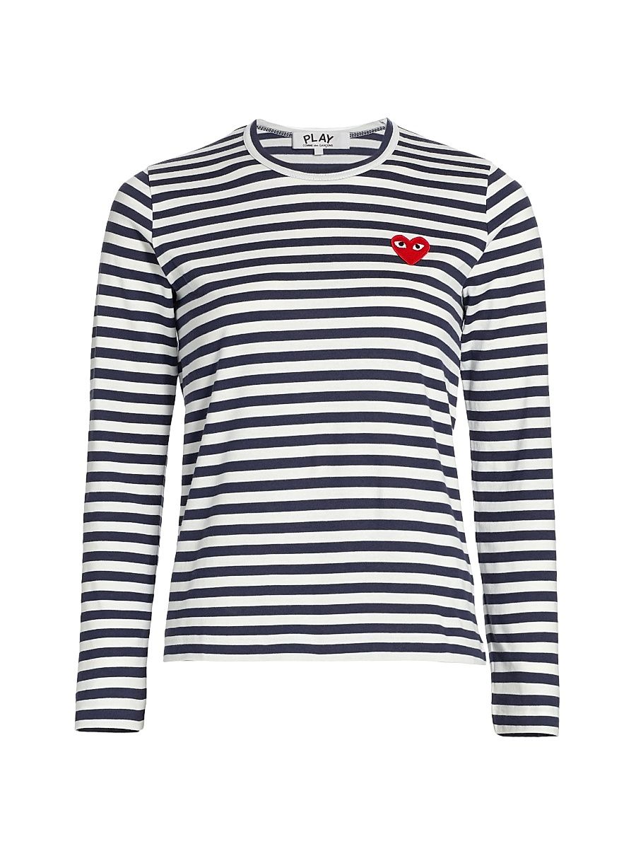 Women's Long-Sleeve Striped T-Shirt - Navy White - Size XS