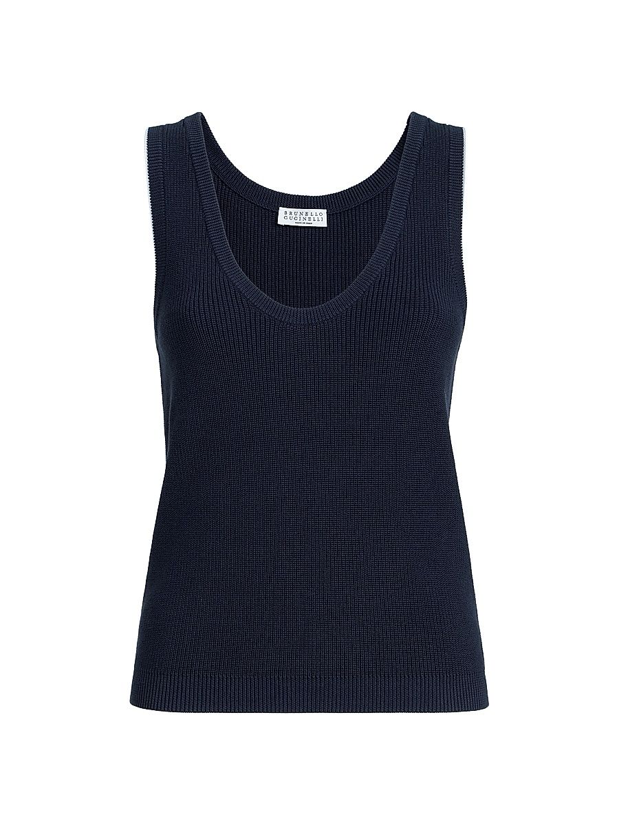 Women's Cotton Ribbed Knit Top - Blue - Size XXL