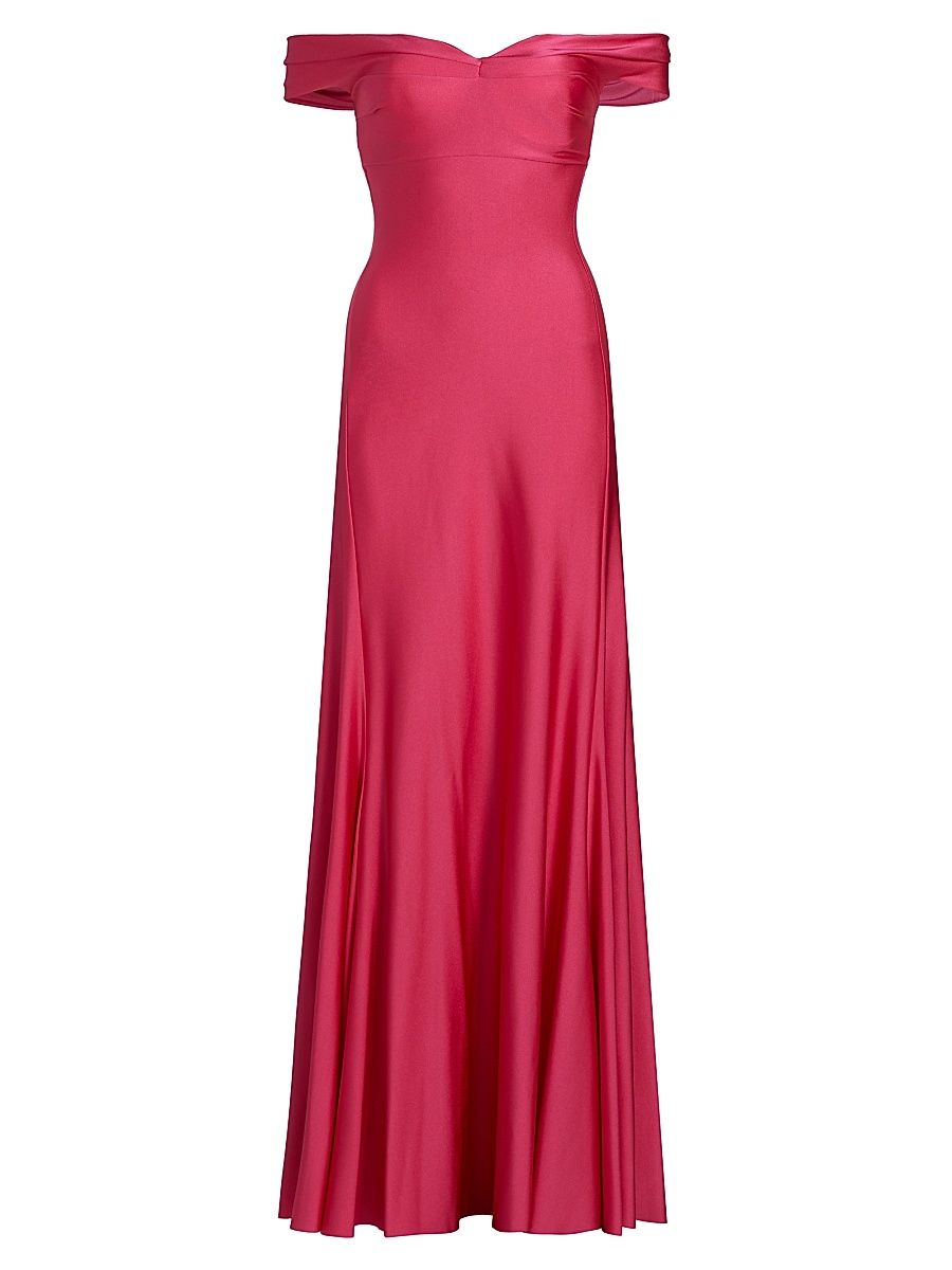 Women's Goem Satin Off-The-Shoulder Gown - Raspberry - Size 6