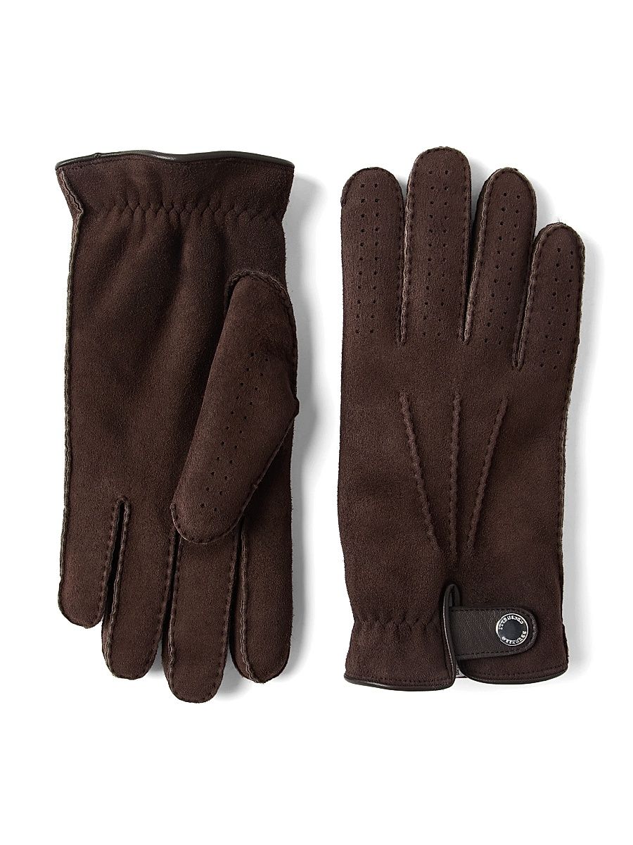 Men's Suede Shearling Gloves - Brown - Size Large