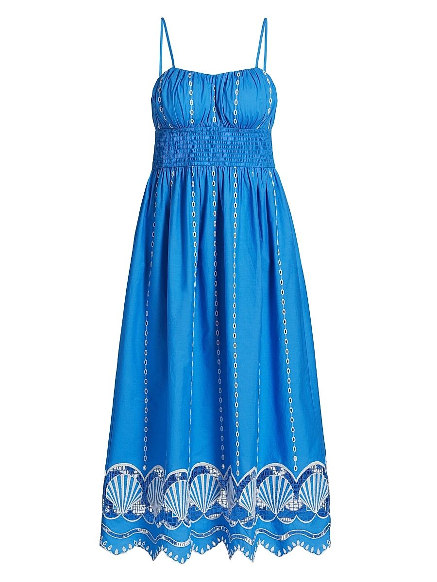 Women's Murano Embroidered-Cotton Midi-Dress - French Blue - Size Large