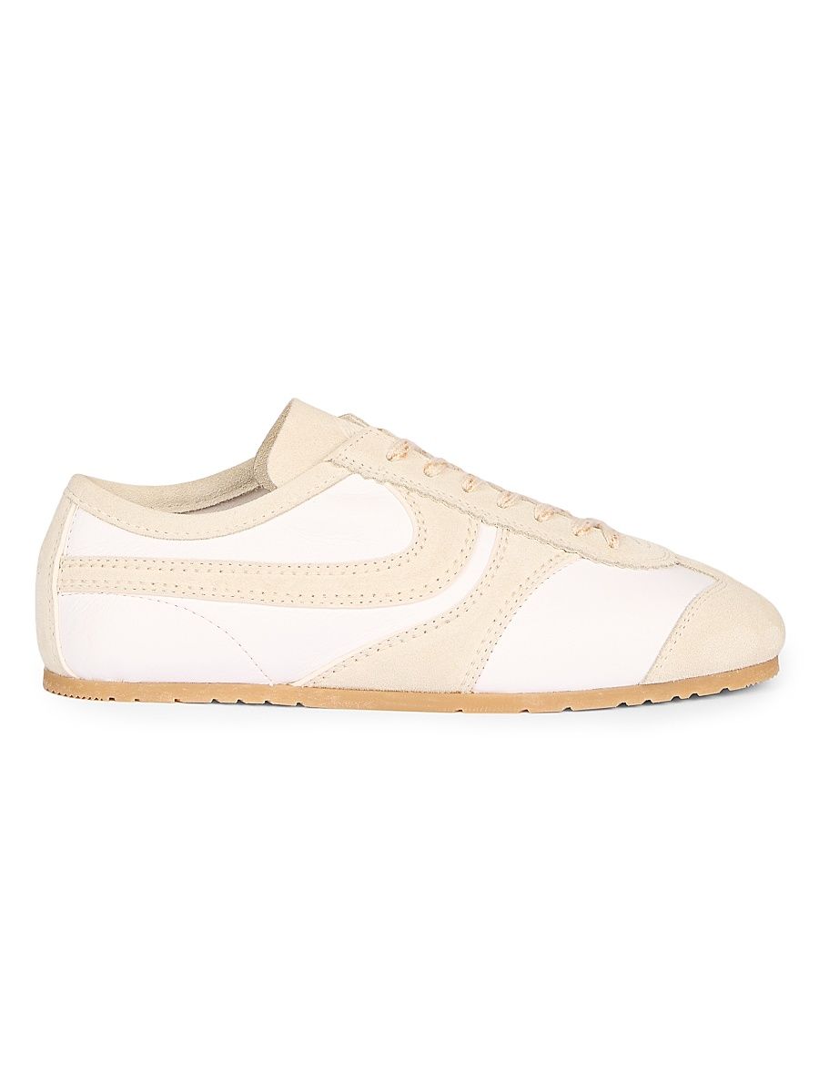 Women's Leather Suede-Trimmed Sneakers - White - Size 11