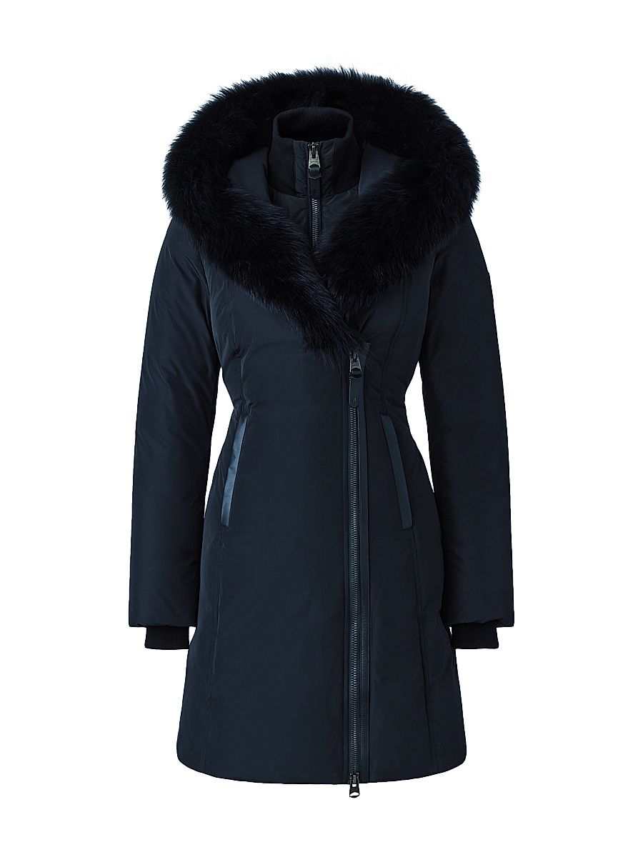Women's Kay Shearling-Collar Down Coat - Black - Size Large
