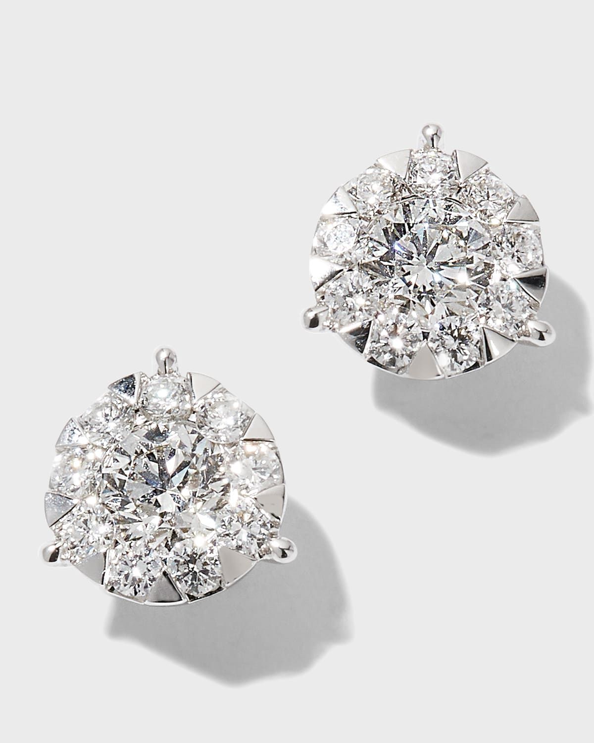 White Gold Bouquet 3-Prong Diamond Stud Earrings, 0.69-0.77tcw