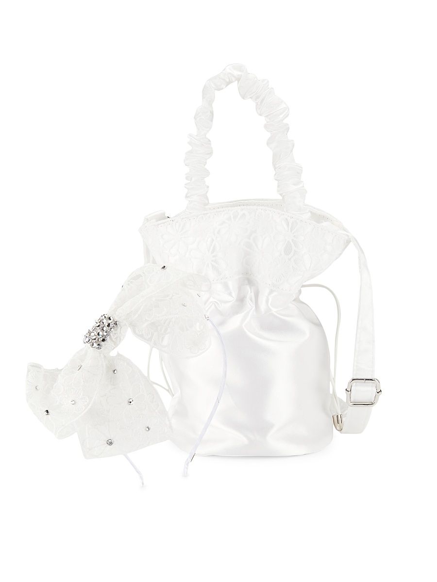Girl's Lace Headband & Bag Set - White Lace