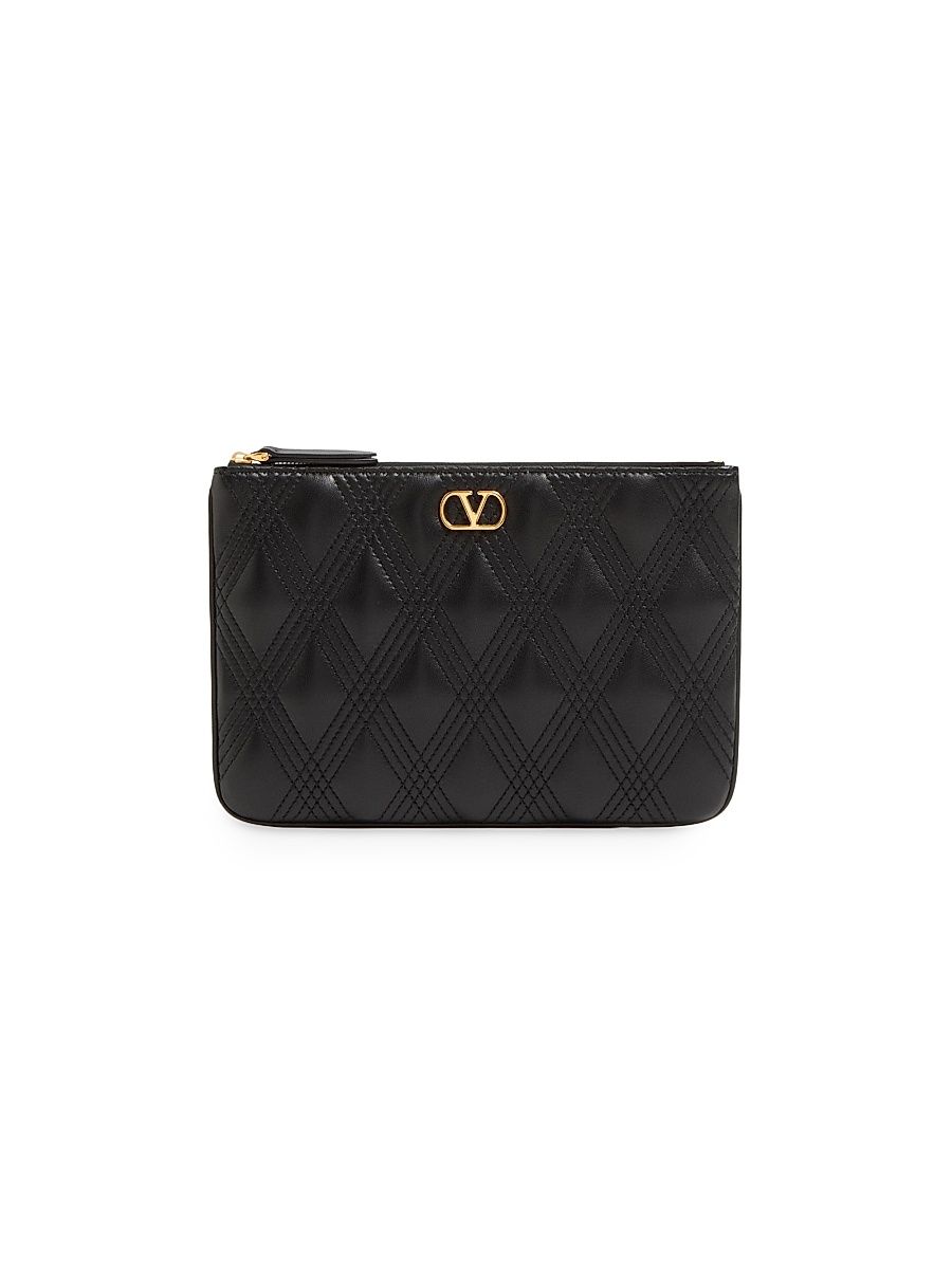 Women's Quiltie 67 Pouch in Quilted Nappa Leather - Rose Cannelle