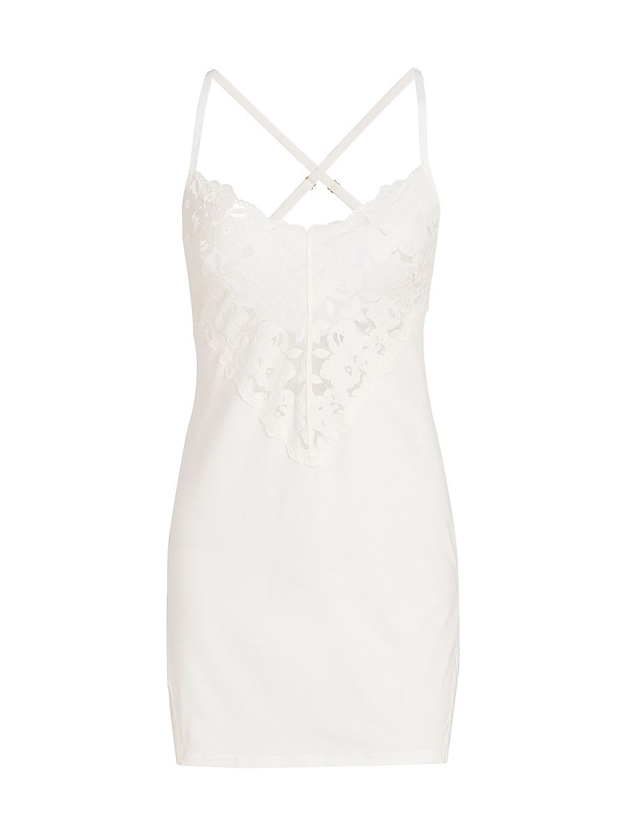 Women's Romanza Inset Lace Cotton Slipdress - Moon Ivory - Size XL