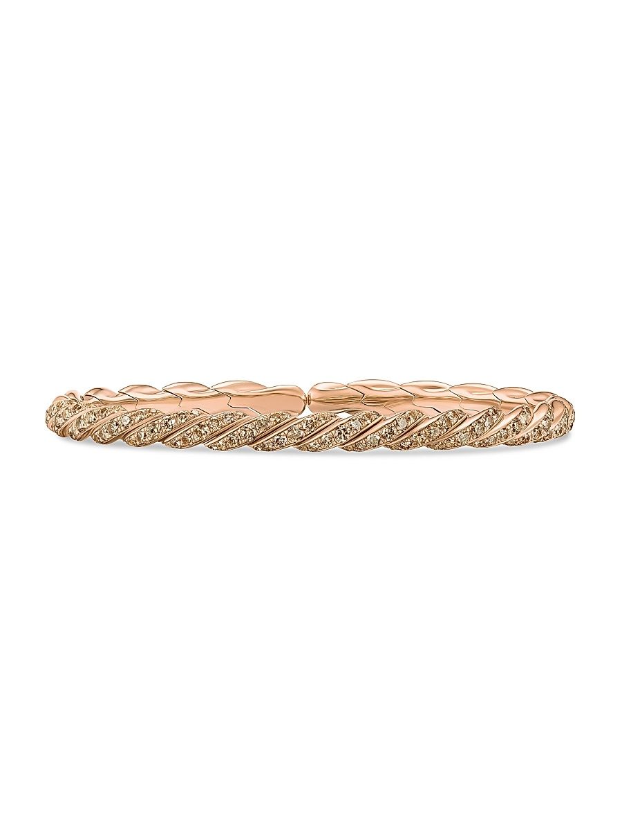Women's Sculpted Cable Flex Bracelet in 18K Rose Gold - Cognac Diamond - Size Small