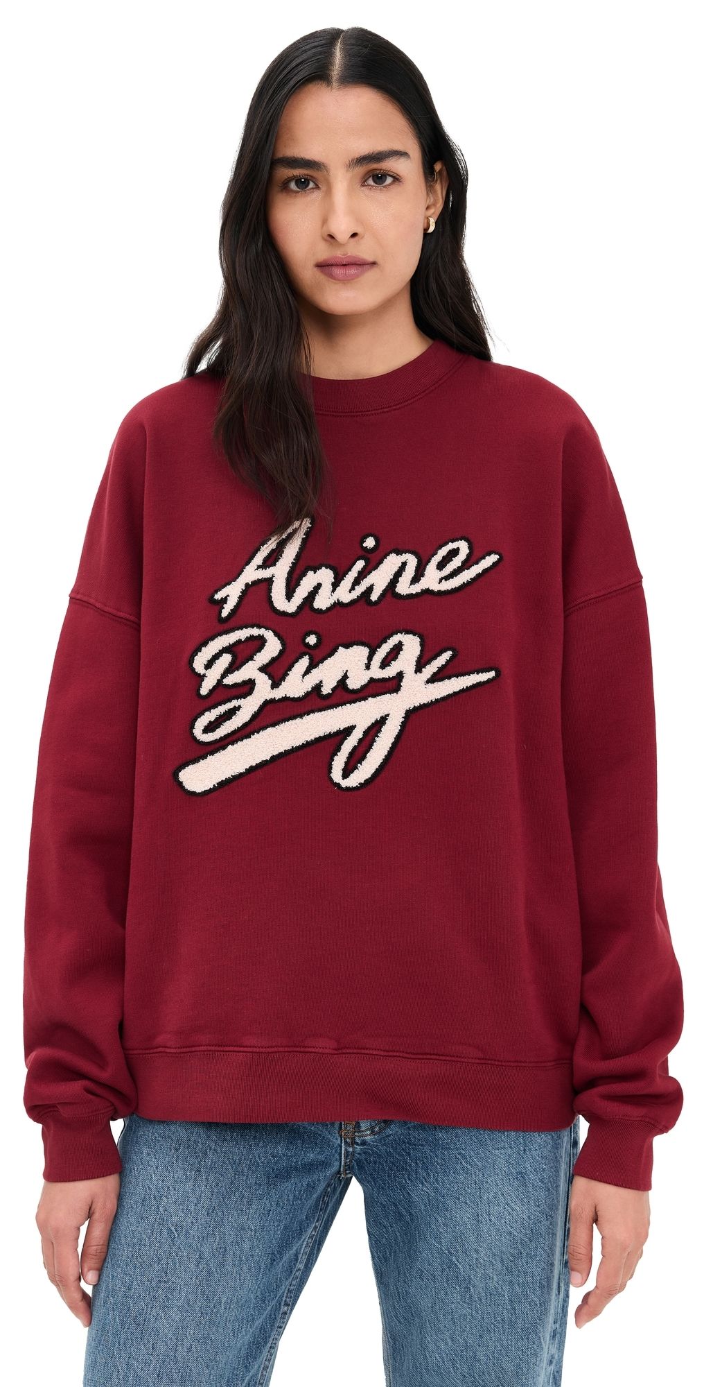 ANINE BING Miles Chenille Signature Sweatshirt Cabernet S