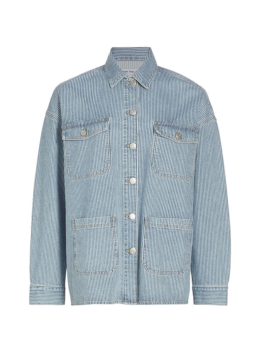 Women's On The Water Diana Denim Shacket - Ice Blue Stripe - Size 12