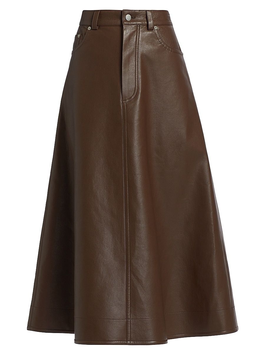 Women's Cintia Faux Leather A-Line Midi-Skirt - Chocolate - Size XS