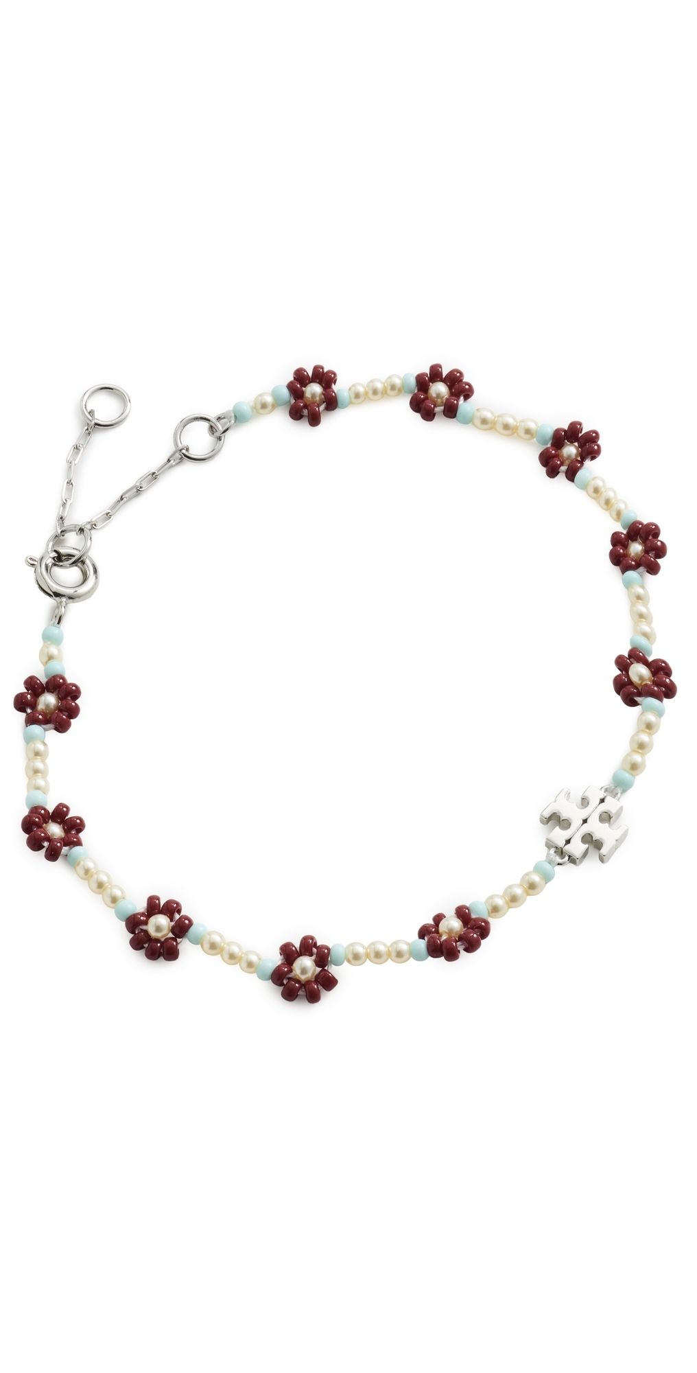 Tory Burch Beaded Flower Bracelet Dark Brown One Size