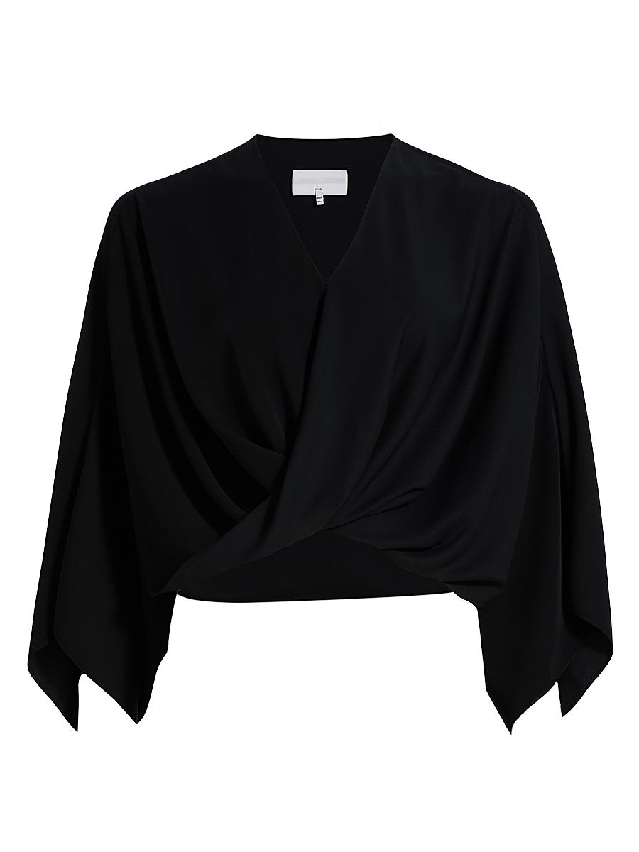 Women's Fluid Surplice Blouse - Black - Size 8