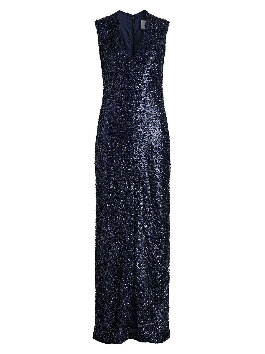 Women's Eva Sequined V-Neck Sheath Gown - Midnight - Size 2
