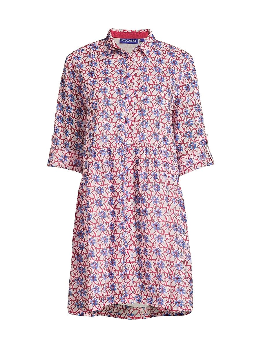 Women's Deauville Geometric-Print Cotton Mini-Shirtdress - Nissa Burgundy - Size XS