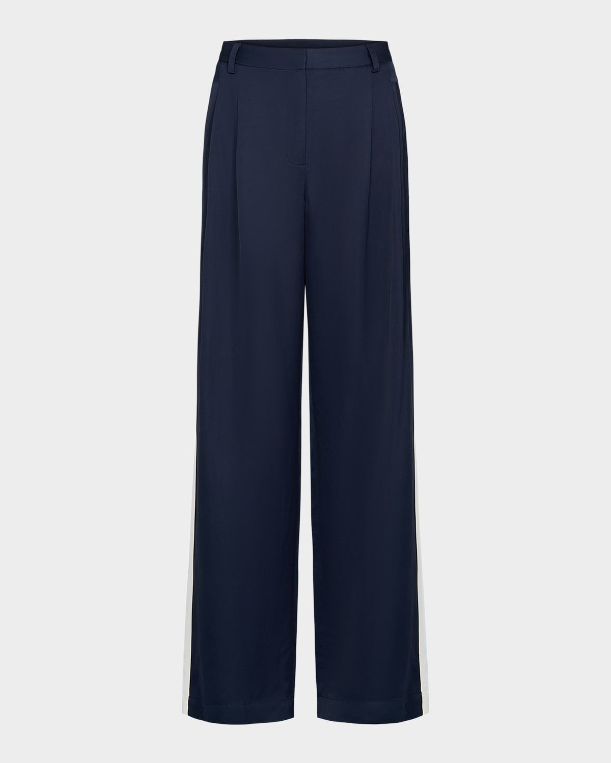 Sulli Pants with Tux Stripes in Coated Viscose Linen