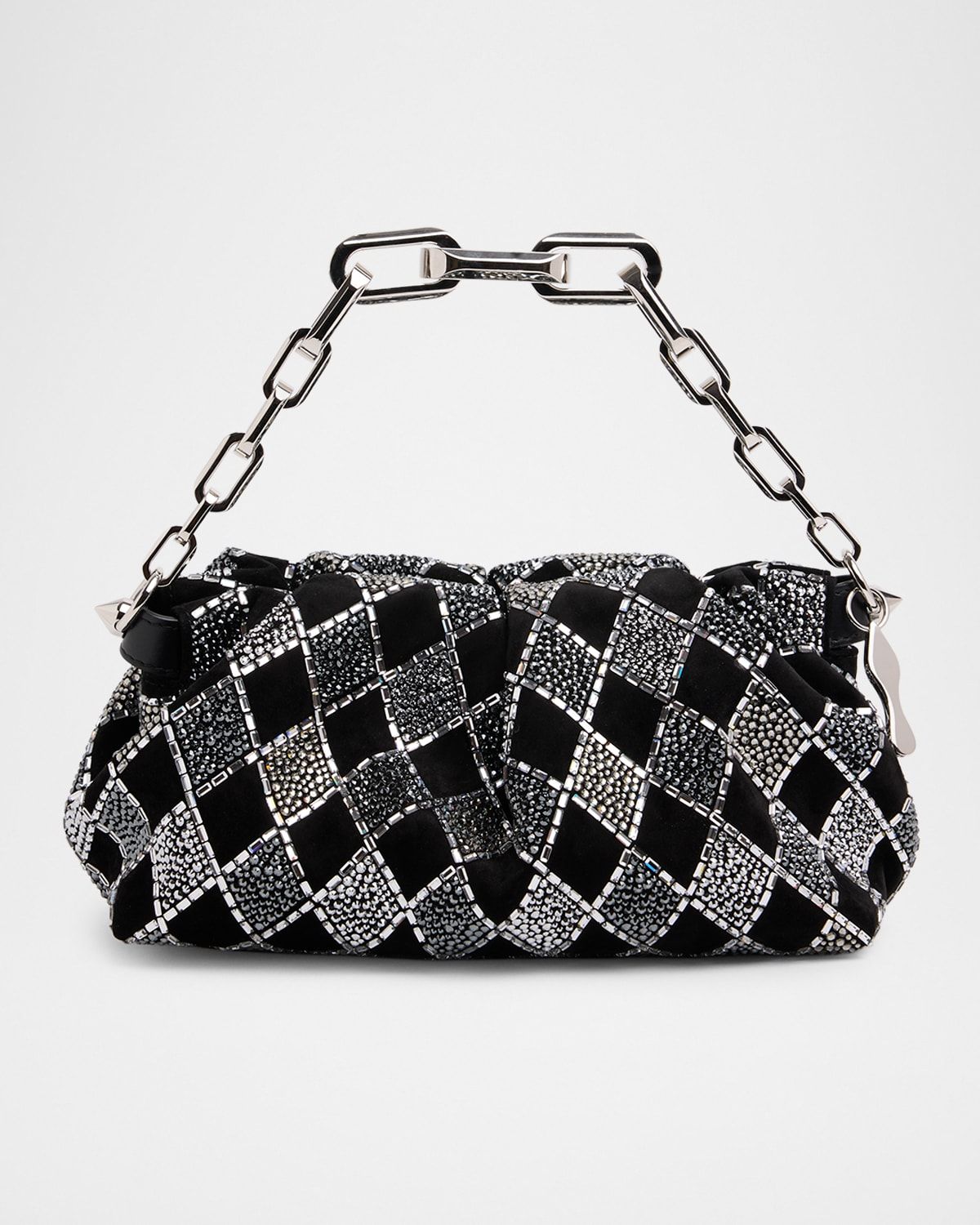 Eva Small Pleated Strass Shoulder Bag in Veau Velours